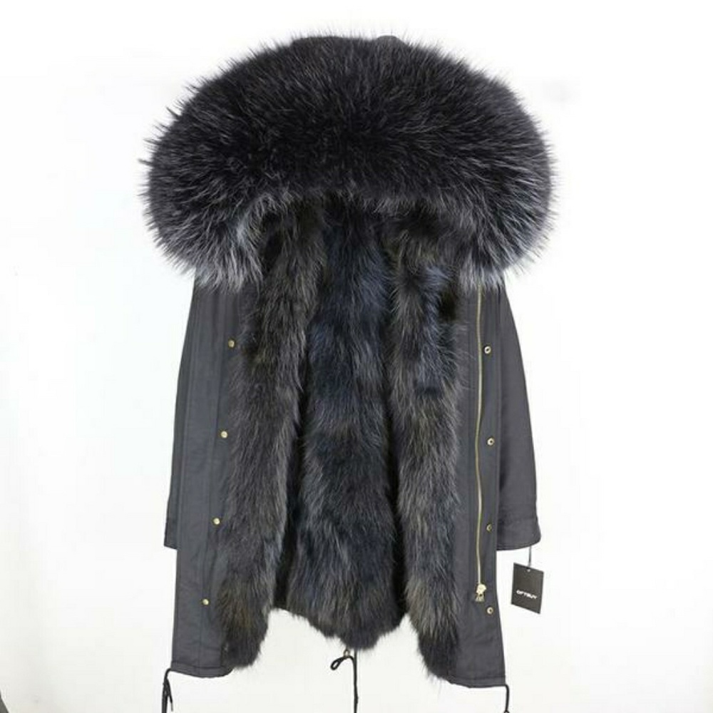 Real Fur Coat Winter Jacket Women Long Parka Water
